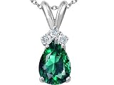 1.06 cts Created Emerald and Genuine Diamond Pendant - 14kt White or Yellow Gold