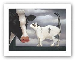 Cow and Cat by Lowell Herrero 9.5"x7.5" Art Print Poster
