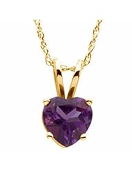 14K Yellow Gold Heart Cut Amethyst Necklace -- LIFETIME WARRANTY