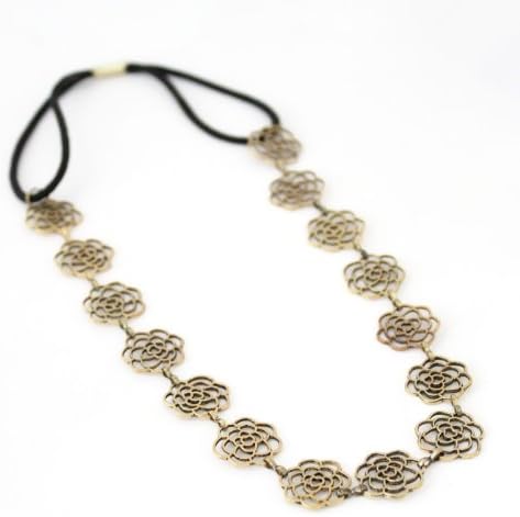 Fashionwu Ladies'1pc Pretty Elastic Hollow Rose Women Flower Metallic Hair Band Headband