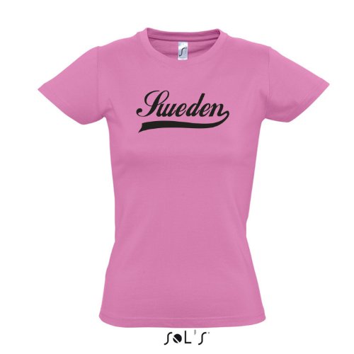 Damen T-Shirt – Schweden Oldschool Sweden LÄNDERSHIRT EM / WM FAN Trikot S-XXL , Orchid pink – schwarz , L