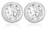 Silver 5mm Rd White Cubic Zirconia Rubover Stud Earrings