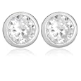 Silver 5mm Rd White Cubic Zirconia Rubover Stud Earrings