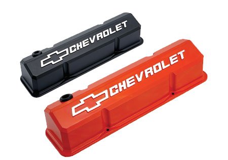 Proform Parts 141-920 Chevrolet & Bowtie Emblem Die-Cast Valve Covers, Slant-Edge, Raised Emblem