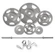 255 Pound Olympic Cast Iron Grip Plates Weight Set Plus 42 Pound Bar & Collars