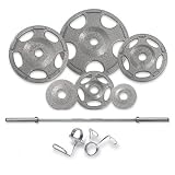 255 Pound Olympic Cast Iron Grip Plates Weight Set Plus 42 Pound Bar & Collars
