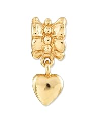 Sterling Silver Gold-plated s Heart Dangle Bead by Reflection Beads, Best Quality Free Gift Box Satisfaction Guaranteed