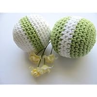 Green and White Organic Cotton Baby Toy Balls Set of Two