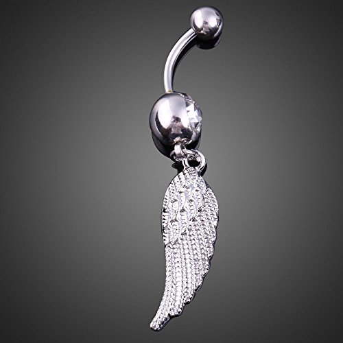 Vktech 3D Feathers Wing Pendant Woman Belly Button Ring Jewelry Silver