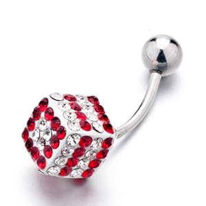 Pugster Mothers Day Gifts Christmas Gifts April & July Swarovski Crystal Birthstone White Square Red Lines Belly Button Ring Navel Piercing Body Jewelry