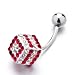 Pugster April & July Birthstone White Square Red Lines Belly Button Ring Navel Piercing Body Jewelry