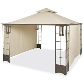 Trellis Square Gazebo With Lanterns, 120Hx144W, NATURAL by 