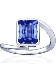 18K White Gold Emerald Cut Blue Sapphire Solitaire Ring