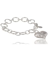 Sterling Silver Diamond-Cut Puff Heart Tag Drop Bracelet, 7.5"