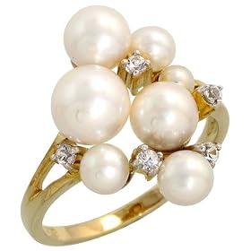 Pearl Ring White Pearls & Brilliant Cut White Sapphire Stones Pearl Ring White Pearls & Brilliant Cut White Sapphire Stones