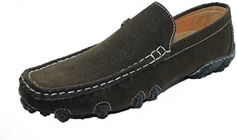 Men's Nubuck Moccasins Driving Shoes - OUTDOOR SLIP ONS Loafer - BLACK / BROWN (7.5, Brown)