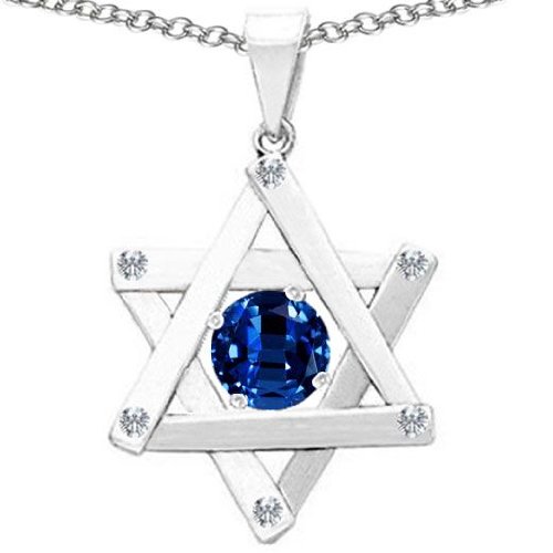 CandyGem 925 Sterling Silver Lab Created Sapphire Star of David Magen David Judaica Pendant