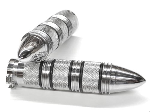 Motorcycle Bullet Style Chrome Hand Handlebar Grips Grip Custom High Quality Chrome Billet Grips Fits Cruisers, Choppers, Harley Davidson, Suzuki, Kawasaki, Yamaha, Honda, Metric Motor Bikes, Hogs with 1