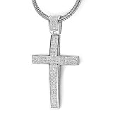 Sterling Silver White Diamond Micro Pave Mens Hip Hop Style Religious Cross Pendant Necklace (2.00 CT, I-J Color, I2-I3 Clarity) FREE CHAIN