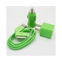 Gogo Surge Green Color USB Travel Kit with Car Charger, Wall Charger and USB SYNC Cable Adapter for Apple iPod & iPhone