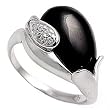 Sterling Silver w/ CZ Ring - 2mm Band Width - 14mm Face Height - Size: 6-9 - Clear CZ, Black Onyx
