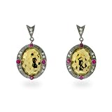 Eve's Addiction Black Hammered Gold Drop Earrings with Pink CZ Accents