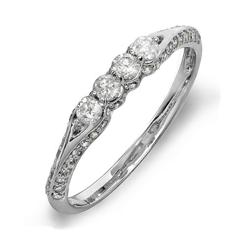 14k White Gold Round Diamond Ladies Anniversary Wedding Band Ring Stackable (0.55 cttw, H-I Color, I1-I2 Clarity) Cheap
