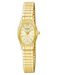 Pulsar Womens PEGE42 16 Crystals Gold-Tone Expansion Bracelet Champagne Sunray Dial Watch