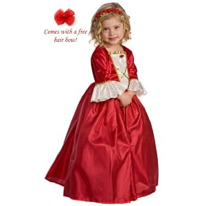 Little Adventures Red Winter Beauty (Belle) Princes Dress Up Costume w/ Free Bow-Girls size 3-5-Machine Washable