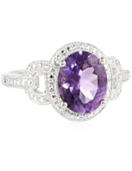 Sterling Silver Amethyst and Diamond-Accented Ring, Size 7