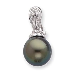 IceCarats Designer Jewelry 14K 10Mm Saltwater Cultured Tahitian Pearl Diamond Pendant
