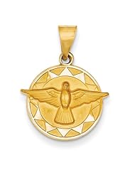 14k Yellow Gold Holy Spirit Medal Round Pendant