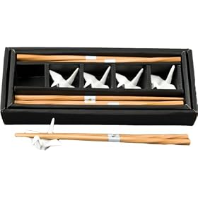 Buy 5 piece Crane Chopstick Set w  Rests WHT