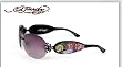 ED HARDY EHS 014 THREE OLD SCHOOL ROSES BLACK FRAME GREY GRADIENT SWAROSKI CRYSTAL SUNGLASSES