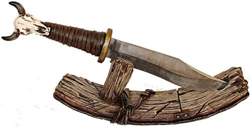 Decorative 10.5" Cow Skull Handle Knife with Wagon Wheel Stand
