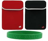Neorpene Sleeve Case with Extra Pocket Compatible Acer Aspire One AOD150 10.1-Inch Mini Netbook Laptop - Compatible with - 3Cell and 6Cell Extended Battery (Acer Aspire One Laptop NOT included) + Bonus Young Micro TM Live Green Wristband, (Single Pocket) Reversible Red / Black