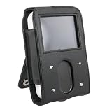 Premium Leather Case w/ Kick Stand for Creative Zen Vision M, Black