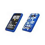 Premium Blue with White Flowers Design Silicone Gel Skin Cover Case for HTC ....