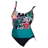 Longitude Black Floral Sash Waist Tummy Control Swimsuit 3634 10T