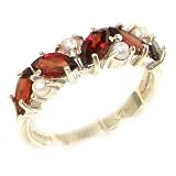 Unusual Solid Sterling Silver Natural Garnet & Pearl Eternity Ring - Finger Sizes 5 to 12 Available