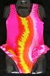 Girls Double Ruffle Ballerina Swimsuit Pink/Orange Tie Dye