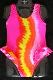 Girls Double Ruffle Ballerina Swimsuit Pink/Orange Tie Dye