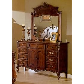 Two Door Dresser With Mirror Old World Style