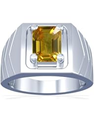 14K White Gold Emerald Cut Yellow Sapphire Solitaire Ring