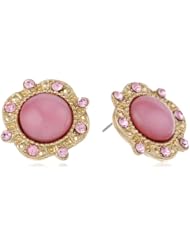 Signature 1928 "Semi Precious" Gold-Tone Moonstone Round Button Stud Earrings
