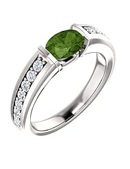 18K White Gold 7.00x5.00mm Oval Cut Green Tourmaline and Diamond Ring -- LIFETIME WARRANTY