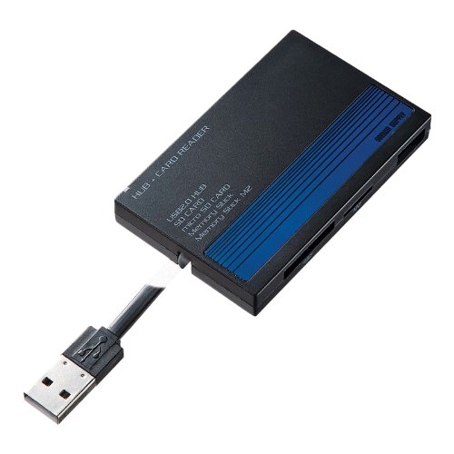 SANWA SUPPLY ADR-ML8HBL USB2.0HUB付 カードリーダー ブルー