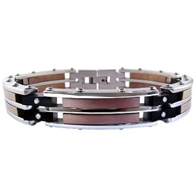 Stainless Steel Mens Bracelet w  Diamond Accent, Black Plating and Brown... by Amazon.com Collection