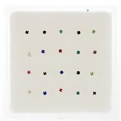 Sterling Silver Nose Studs with Multi Colored CZs (20 Pieces/Box) Straight End