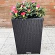 Synthetic Rattan All Weather Medium Flower Pot in Black.